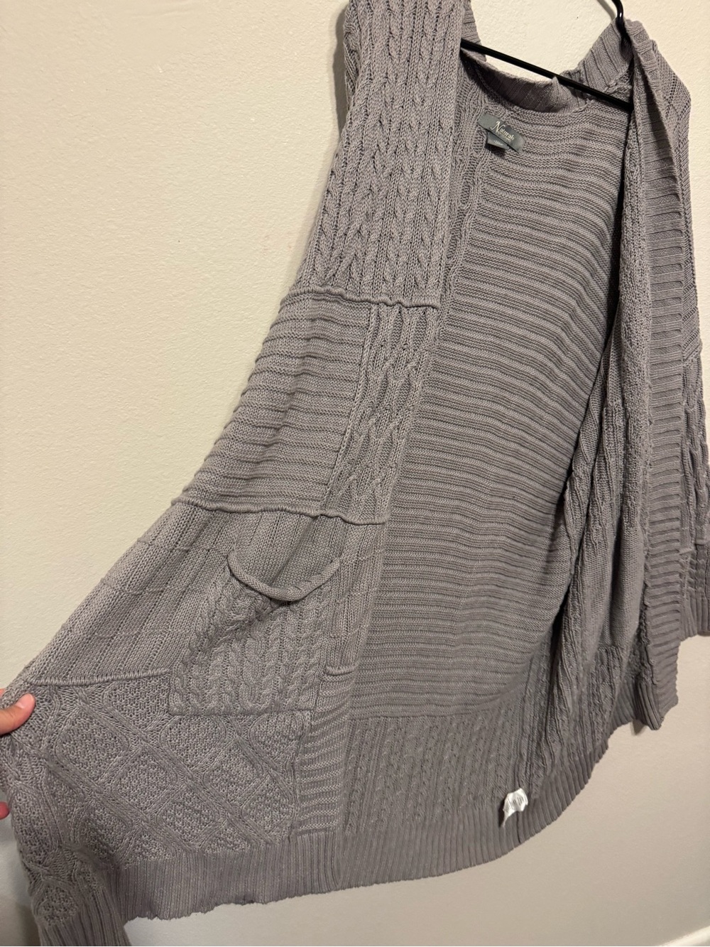 Natural Reflections Gray Open-Front Cable & Rib Knit Cardigan - Picture 5 of 8
